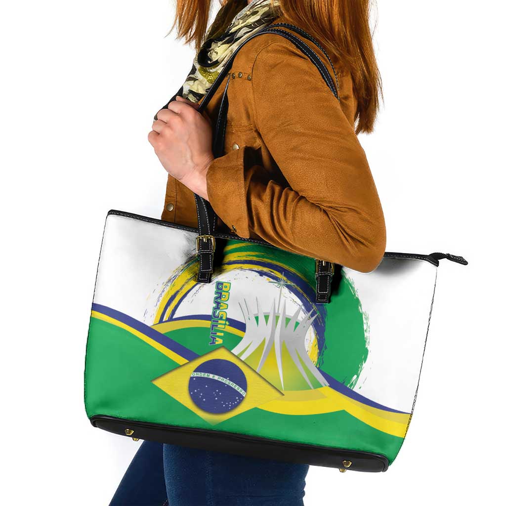 Brasilia Capital Leather Tote Bag Brazil Flag Metropolitan Cathedral - Wonder Print Shop