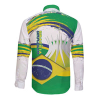 Brasilia Capital Long Sleeve Button Shirt Brazil Flag Metropolitan Cathedral - Wonder Print Shop