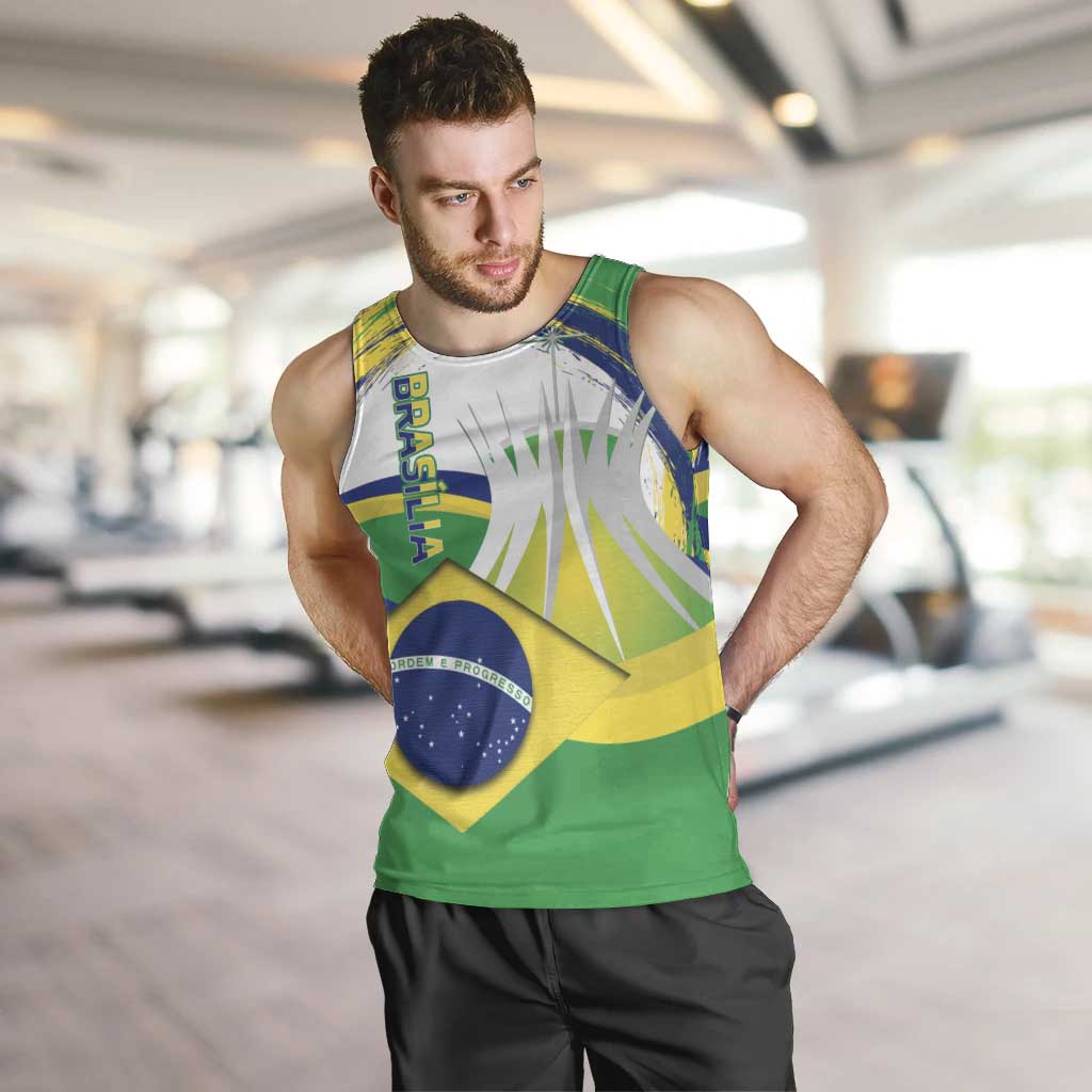 Brasilia Capital Men Tank Top Brazil Flag Metropolitan Cathedral - Wonder Print Shop
