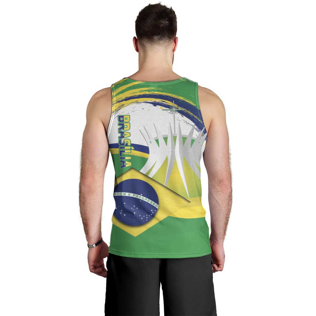 Brasilia Capital Men Tank Top Brazil Flag Metropolitan Cathedral - Wonder Print Shop