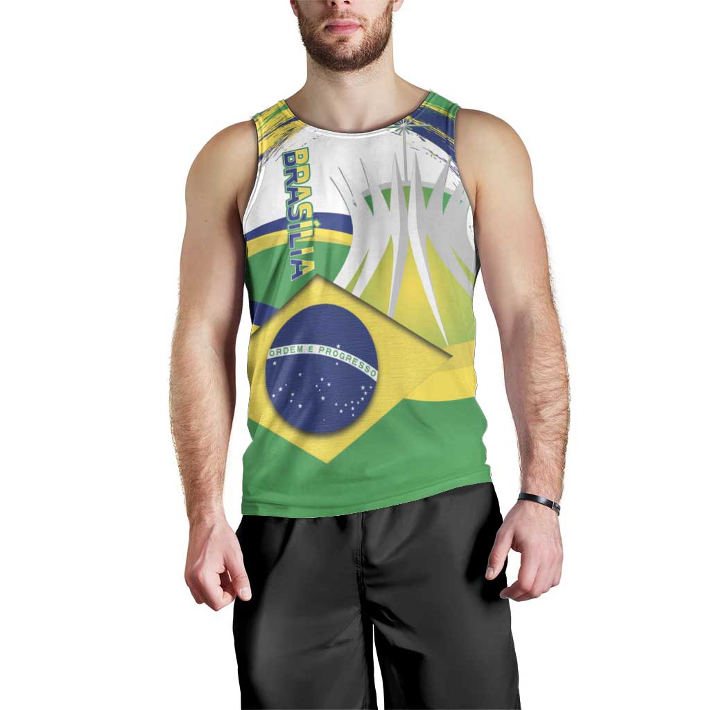 Brasilia Capital Men Tank Top Brazil Flag Metropolitan Cathedral - Wonder Print Shop