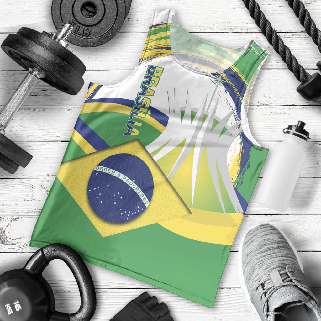 Brasilia Capital Men Tank Top Brazil Flag Metropolitan Cathedral - Wonder Print Shop