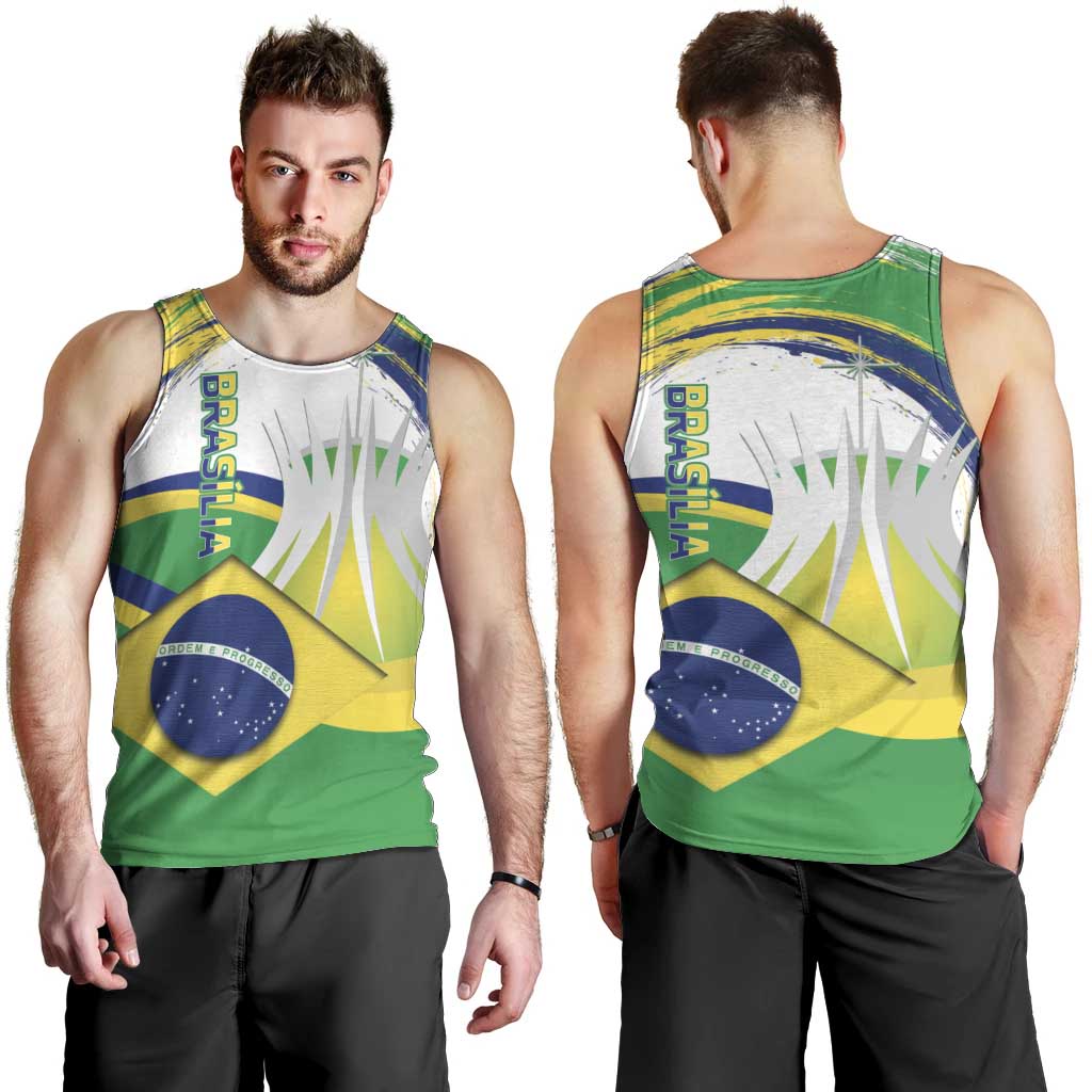 Brasilia Capital Men Tank Top Brazil Flag Metropolitan Cathedral - Wonder Print Shop