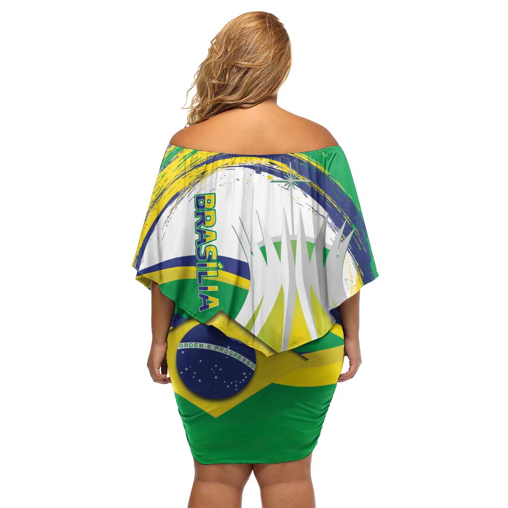 Brasilia Capital Off Shoulder Short Dress Brazil Flag Metropolitan Cathedral - Wonder Print Shop