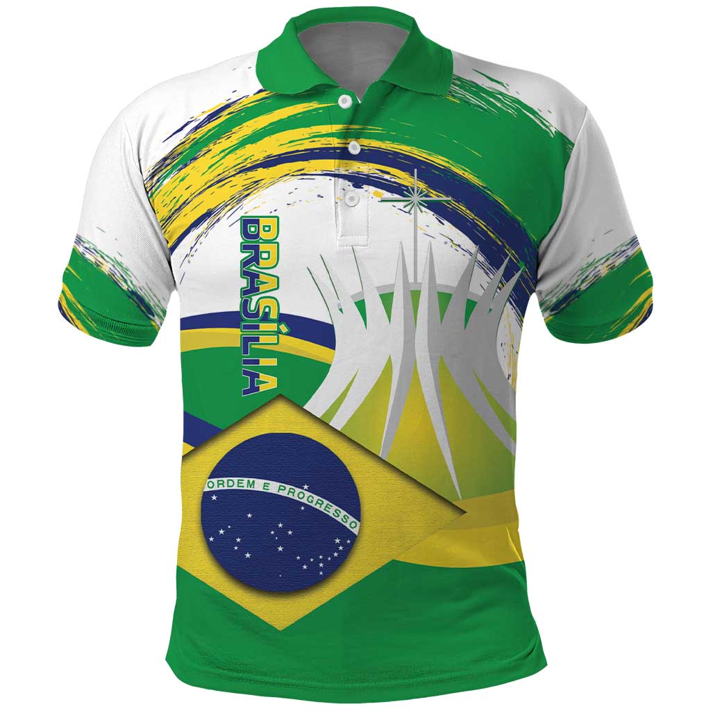 Brasilia Capital Polo Shirt Brazil Flag Metropolitan Cathedral - Wonder Print Shop