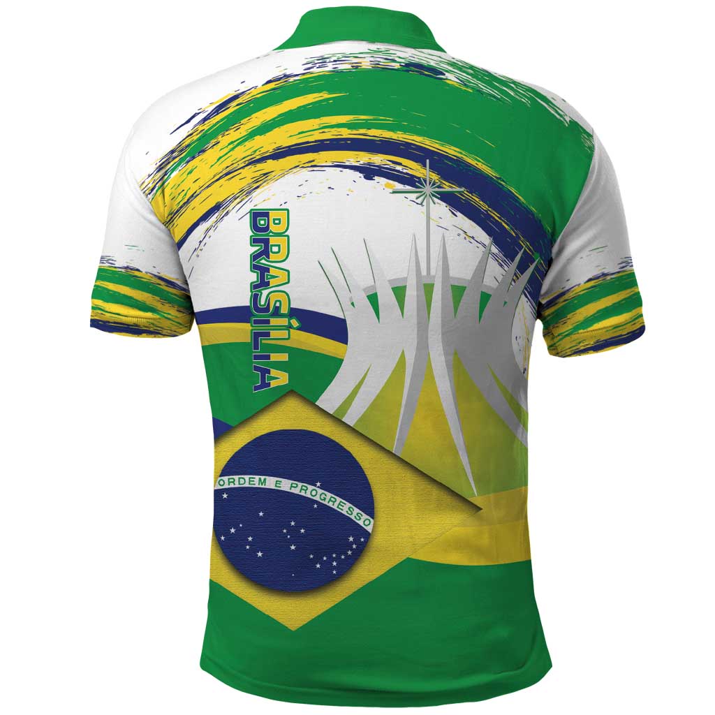 Brasilia Capital Polo Shirt Brazil Flag Metropolitan Cathedral - Wonder Print Shop