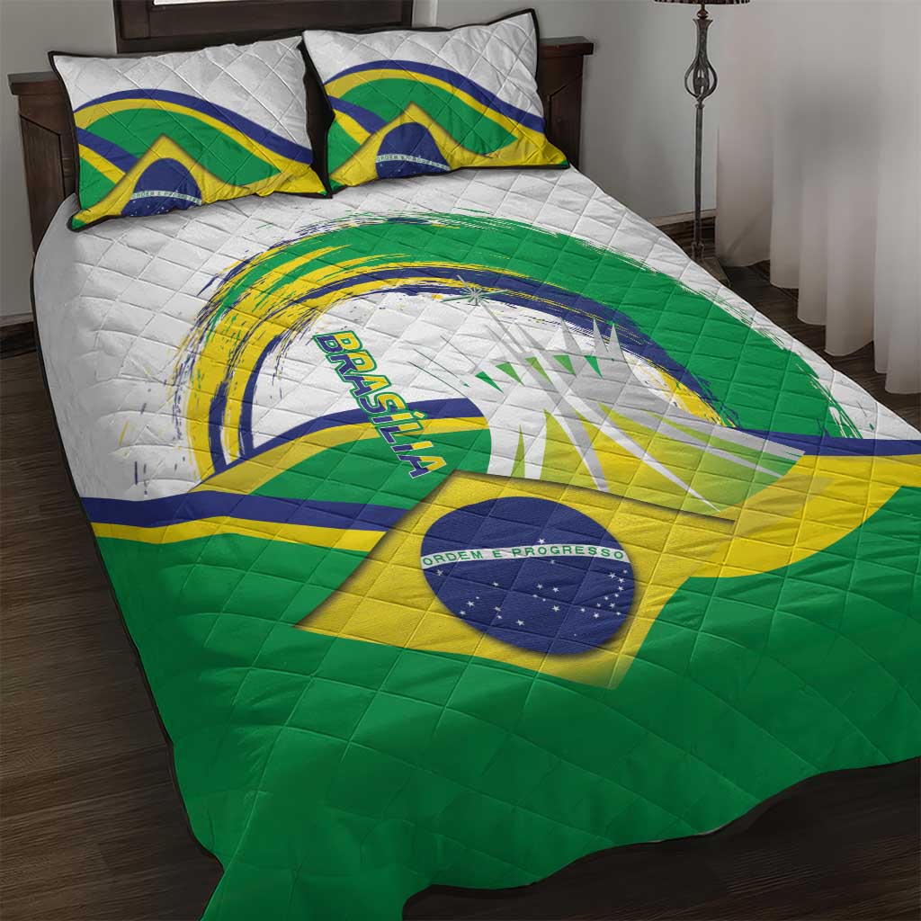 Brasilia Capital Quilt Bed Set Brazil Flag Metropolitan Cathedral - Wonder Print Shop