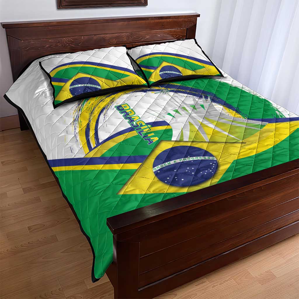 Brasilia Capital Quilt Bed Set Brazil Flag Metropolitan Cathedral - Wonder Print Shop