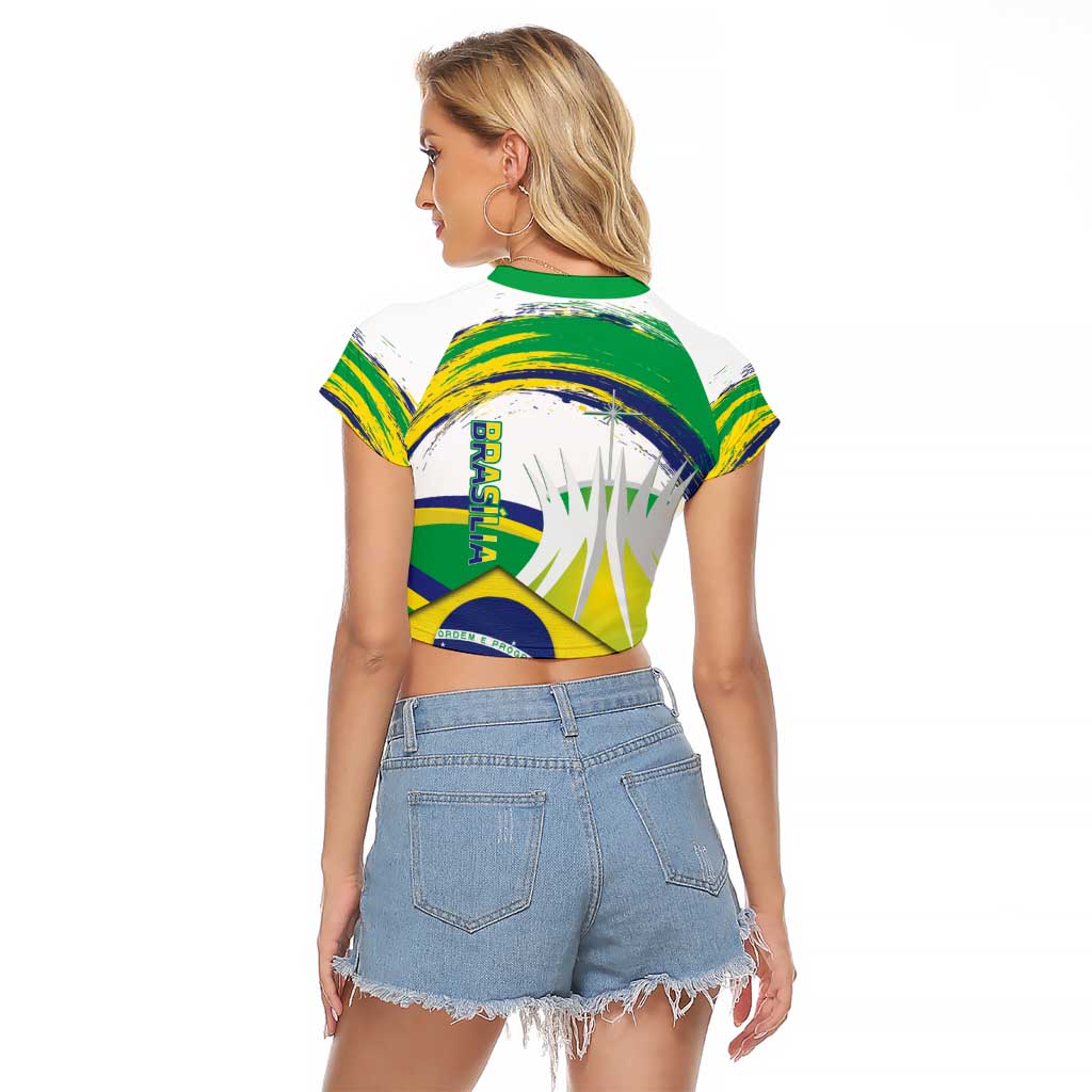 Brasilia Capital Raglan Cropped T Shirt Brazil Flag Metropolitan Cathedral - Wonder Print Shop