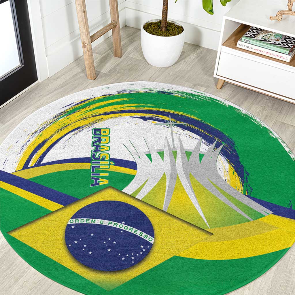 Brasilia Capital Round Carpet Brazil Flag Metropolitan Cathedral - Wonder Print Shop