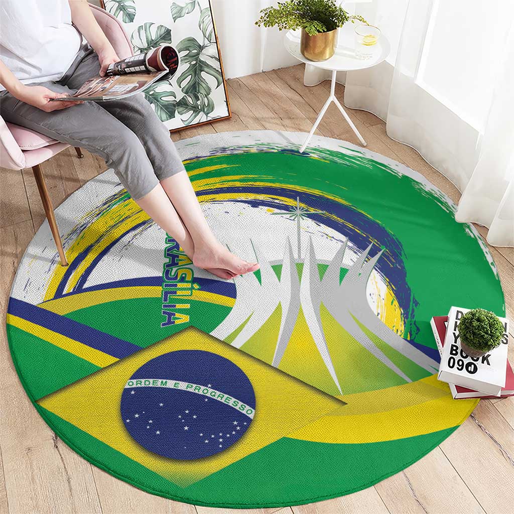 Brasilia Capital Round Carpet Brazil Flag Metropolitan Cathedral - Wonder Print Shop