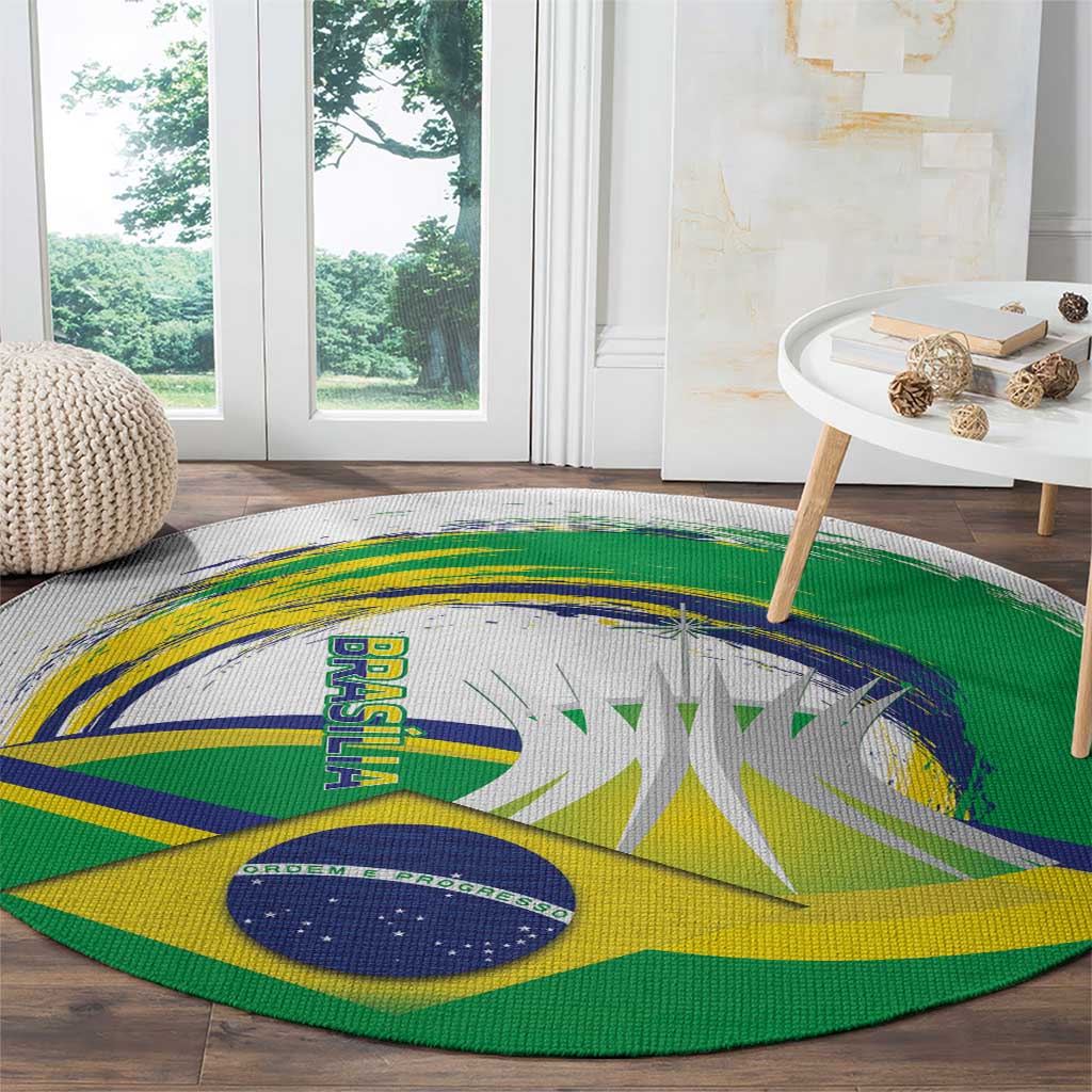 Brasilia Capital Round Carpet Brazil Flag Metropolitan Cathedral - Wonder Print Shop