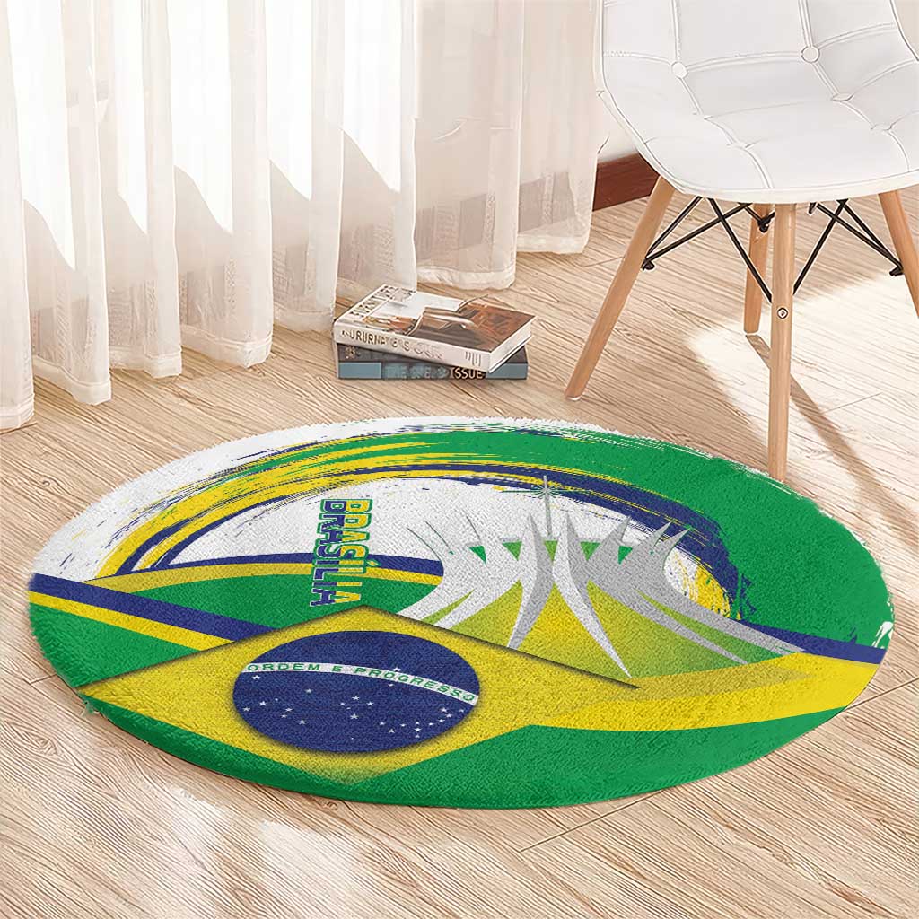 Brasilia Capital Round Carpet Brazil Flag Metropolitan Cathedral - Wonder Print Shop