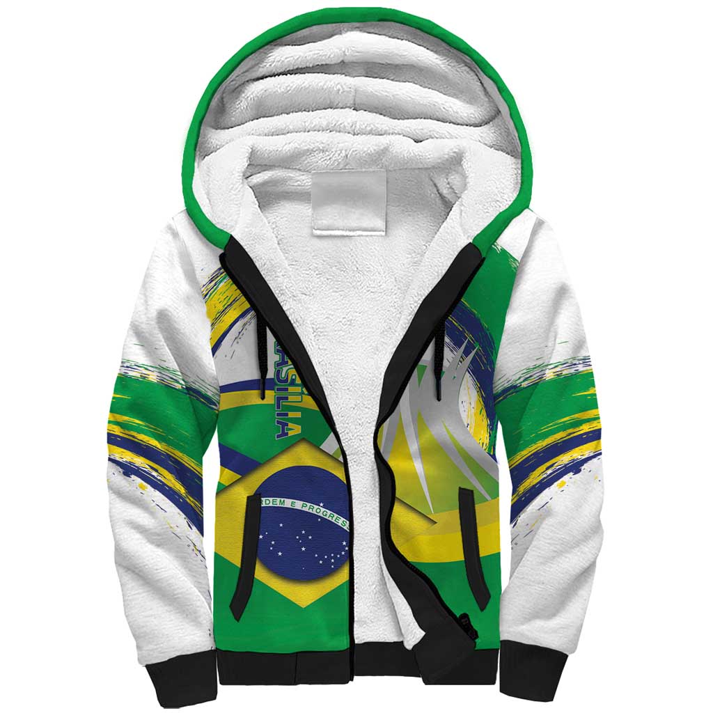 Brasilia Capital Sherpa Hoodie Brazil Flag Metropolitan Cathedral - Wonder Print Shop