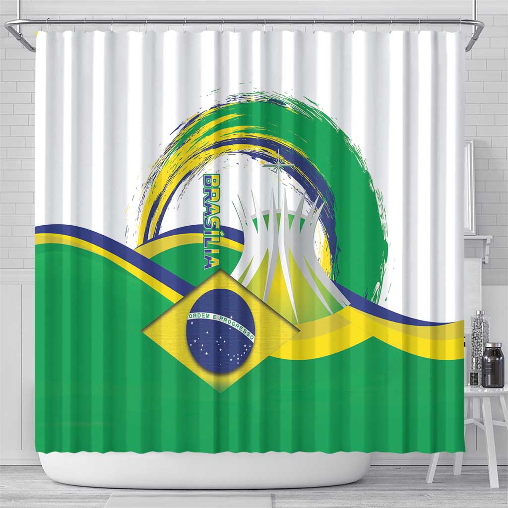 Brasilia Capital Shower Curtain Brazil Flag Metropolitan Cathedral - Wonder Print Shop