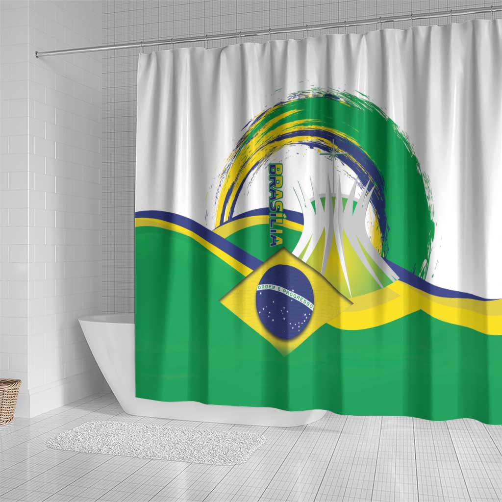 Brasilia Capital Shower Curtain Brazil Flag Metropolitan Cathedral - Wonder Print Shop