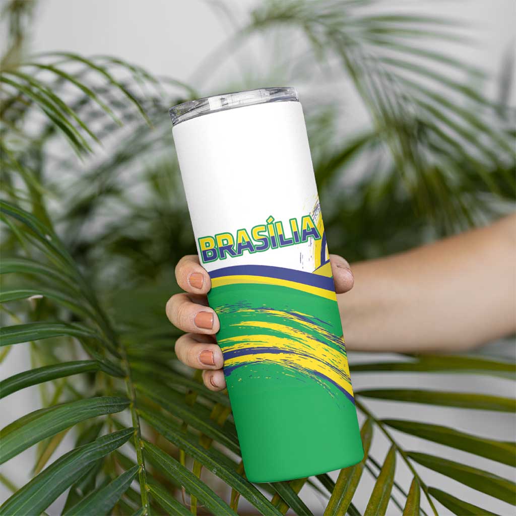 Brasilia Capital Skinny Tumbler Brazil Flag Metropolitan Cathedral - Wonder Print Shop