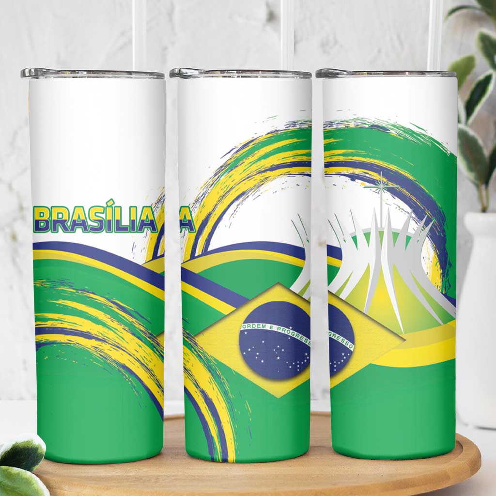 Brasilia Capital Skinny Tumbler Brazil Flag Metropolitan Cathedral - Wonder Print Shop