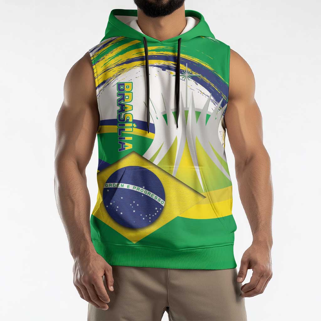 Brasilia Capital Sleeveless Hoodie Brazil Flag Metropolitan Cathedral - Wonder Print Shop