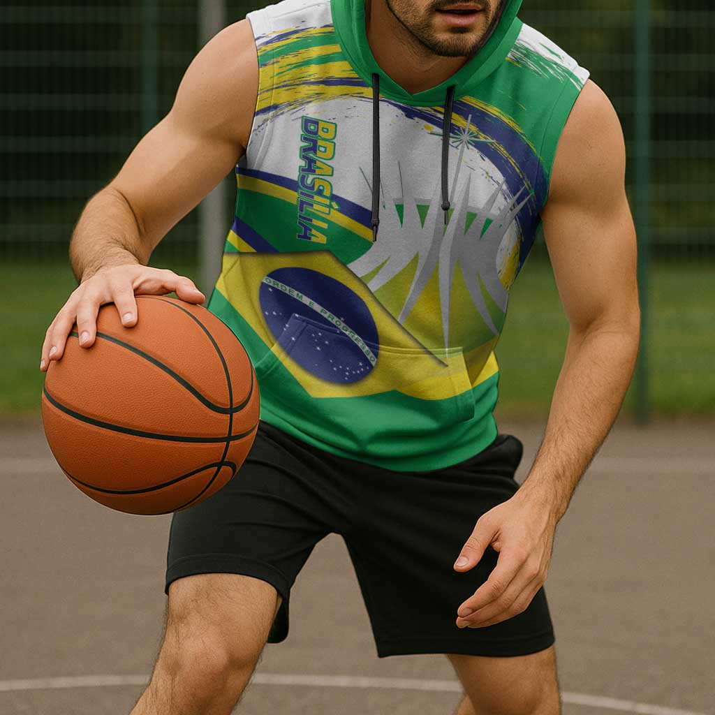 Brasilia Capital Sleeveless Hoodie Brazil Flag Metropolitan Cathedral - Wonder Print Shop