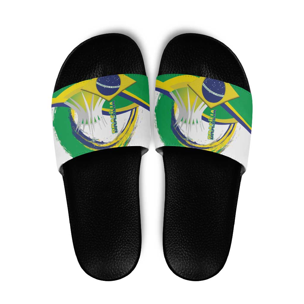 Brasilia Capital Slide Sandals Brazil Flag Metropolitan Cathedral - Wonder Print Shop