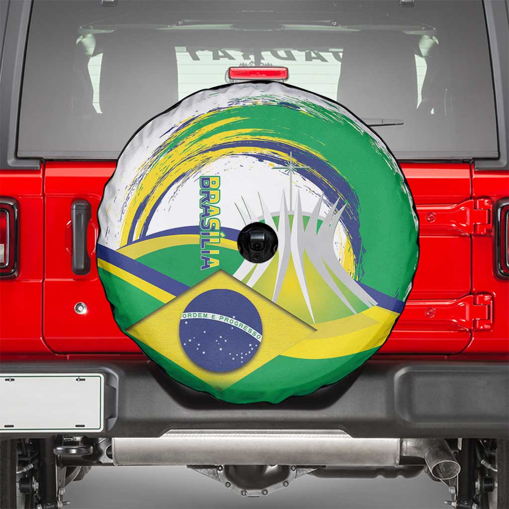 Brasilia Capital Spare Tire Cover Brazil Flag Metropolitan Cathedral - Wonder Print Shop