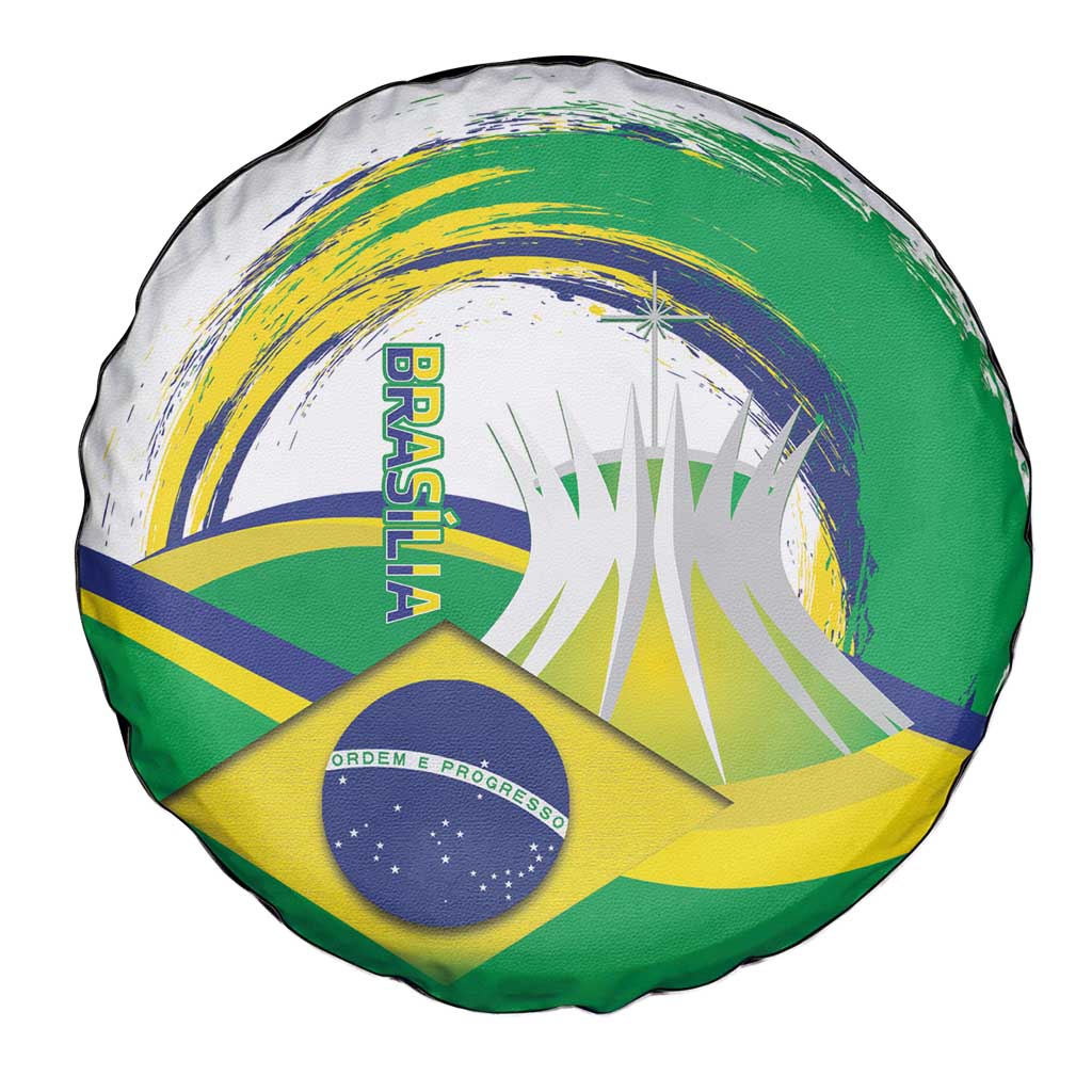Brasilia Capital Spare Tire Cover Brazil Flag Metropolitan Cathedral - Wonder Print Shop