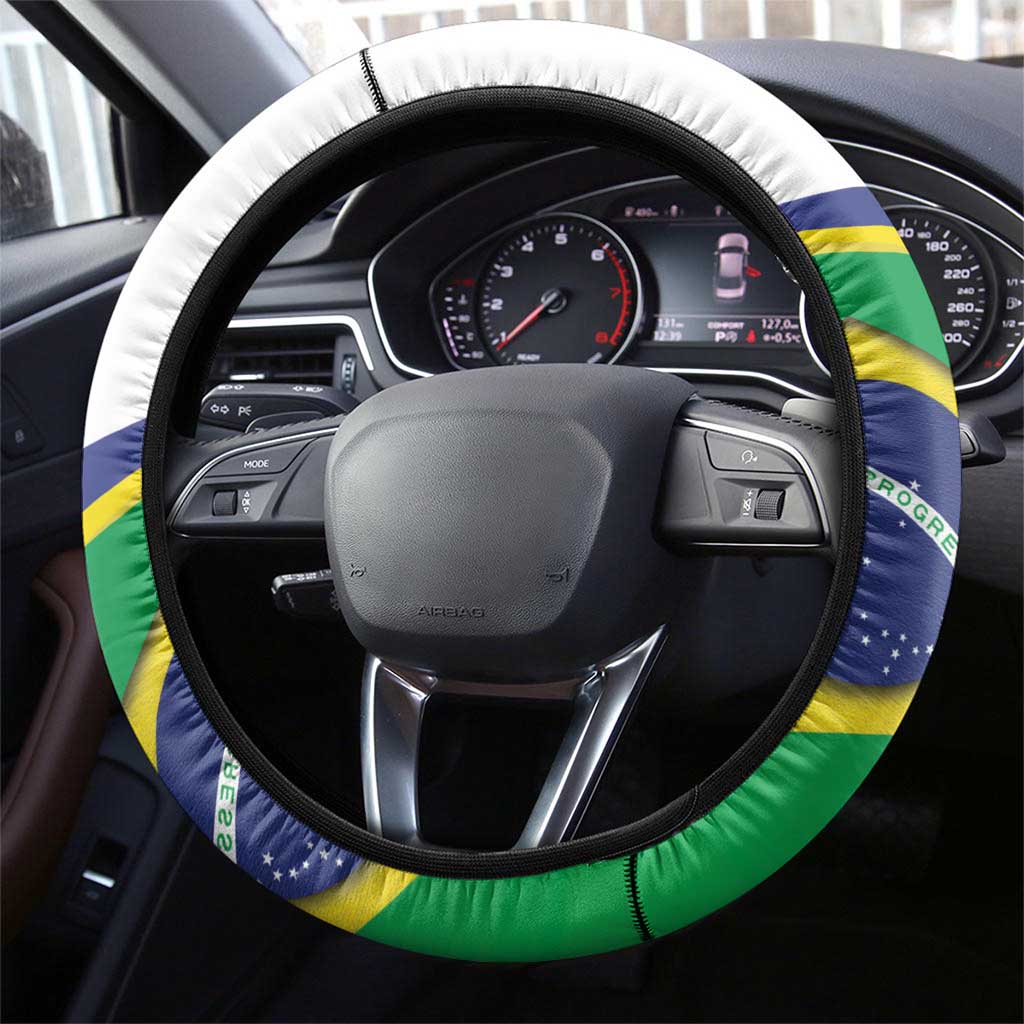 Brasilia Capital Steering Wheel Cover Brazil Flag Metropolitan Cathedral - Wonder Print Shop