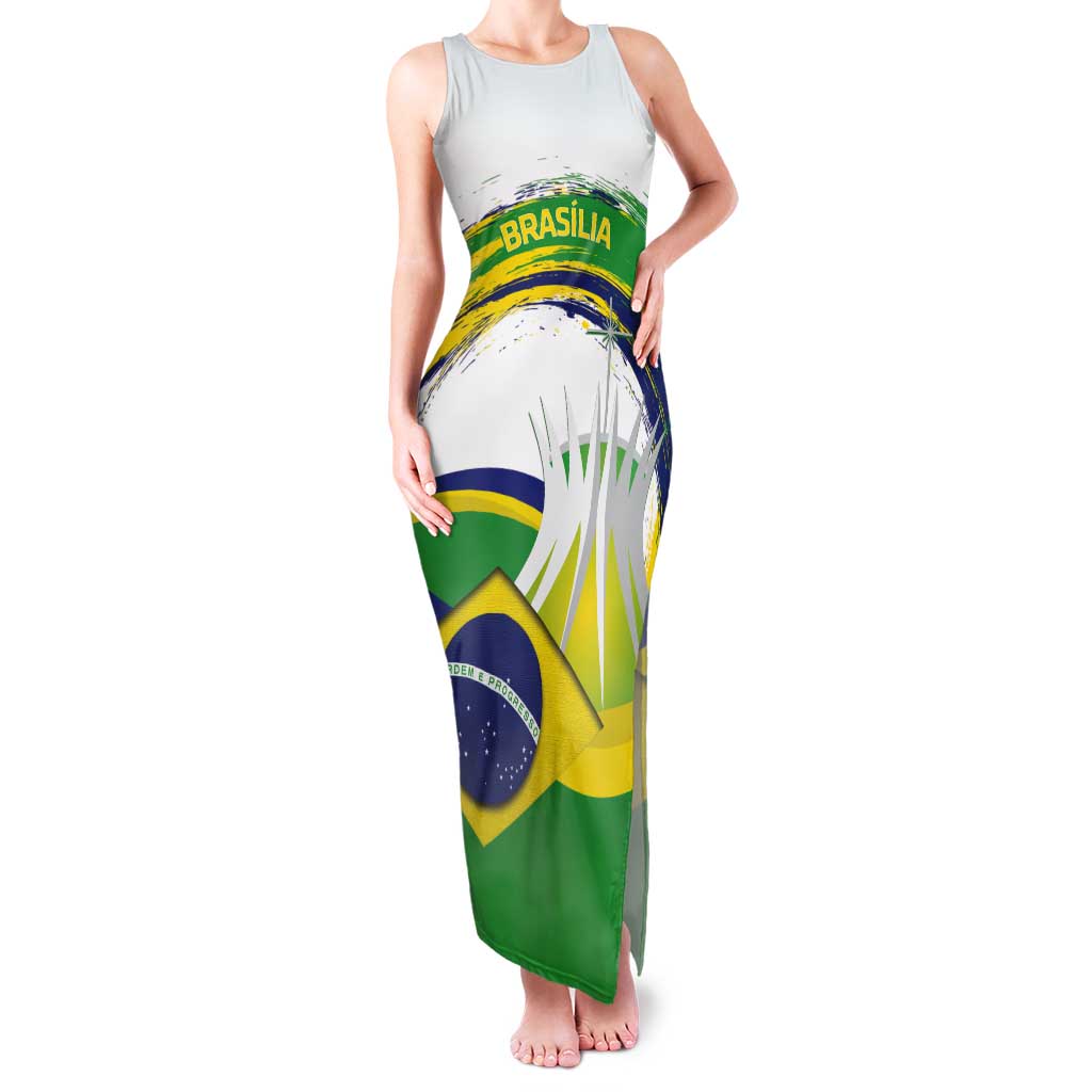 Brasilia Capital Tank Maxi Dress Brazil Flag Metropolitan Cathedral - Wonder Print Shop