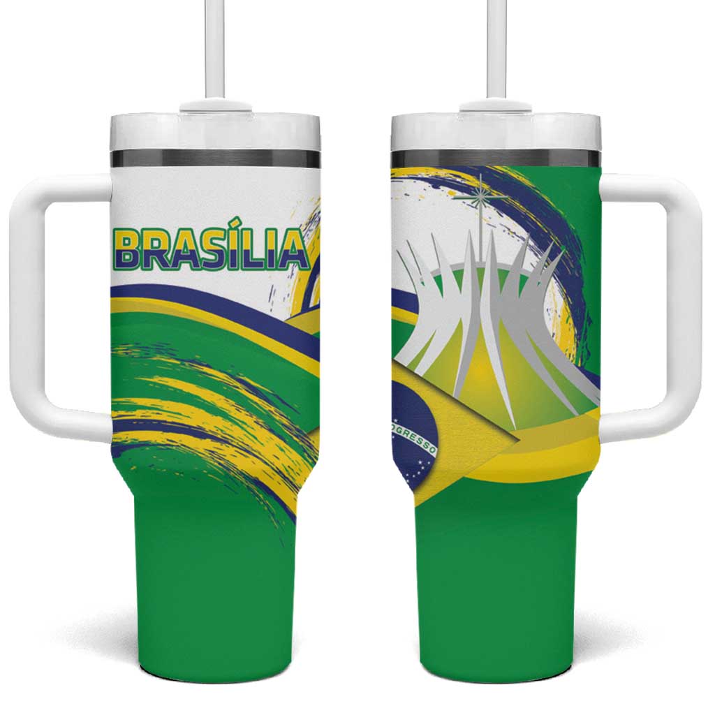 Brasilia Capital Tumbler With Handle Brazil Flag Metropolitan Cathedral - Wonder Print Shop