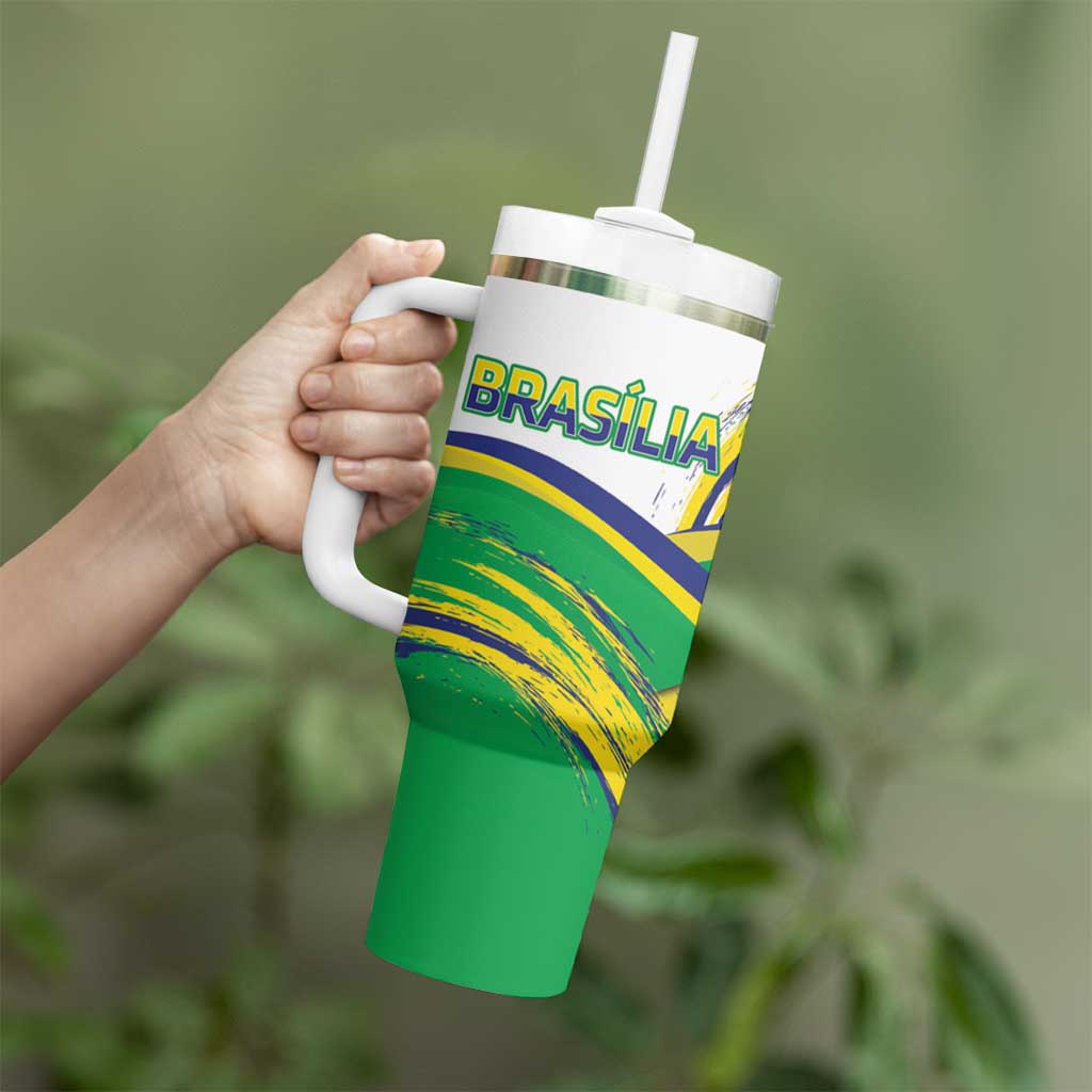 Brasilia Capital Tumbler With Handle Brazil Flag Metropolitan Cathedral - Wonder Print Shop