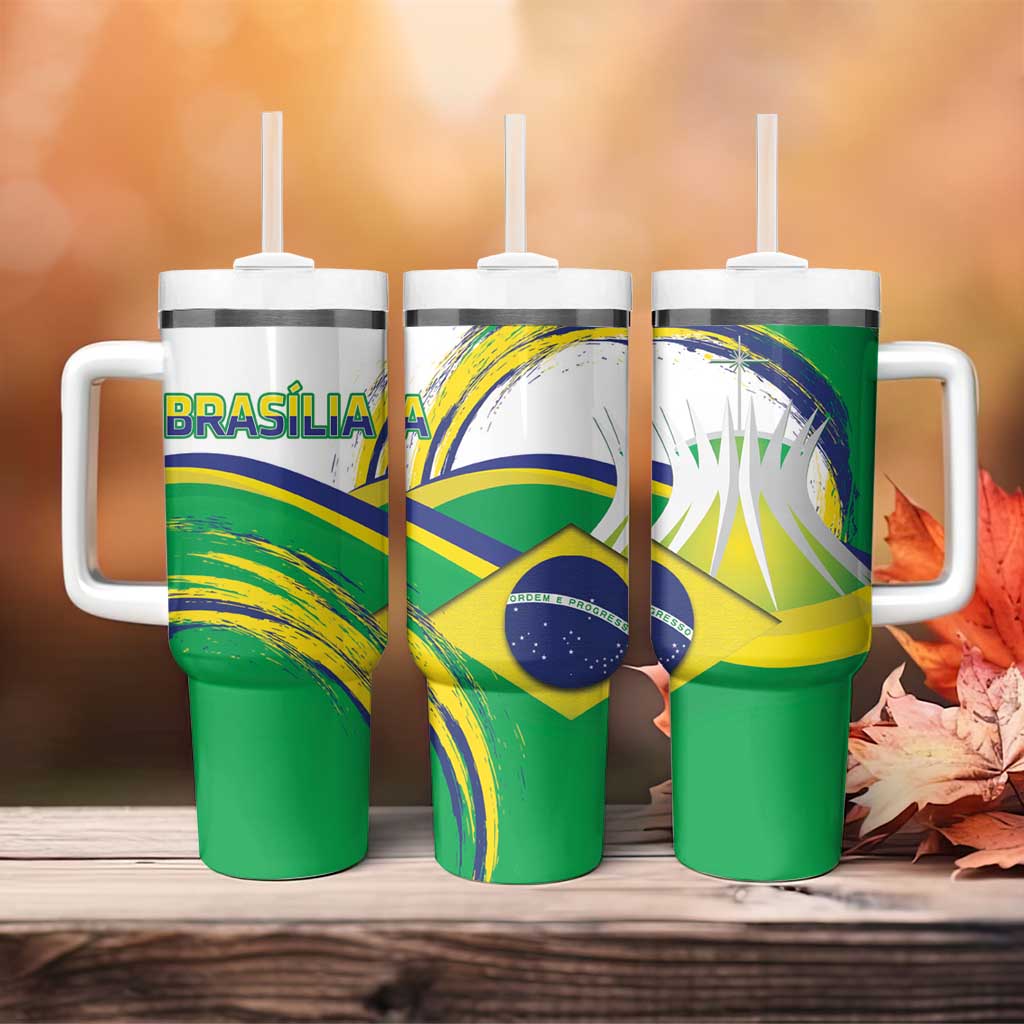 Brasilia Capital Tumbler With Handle Brazil Flag Metropolitan Cathedral - Wonder Print Shop