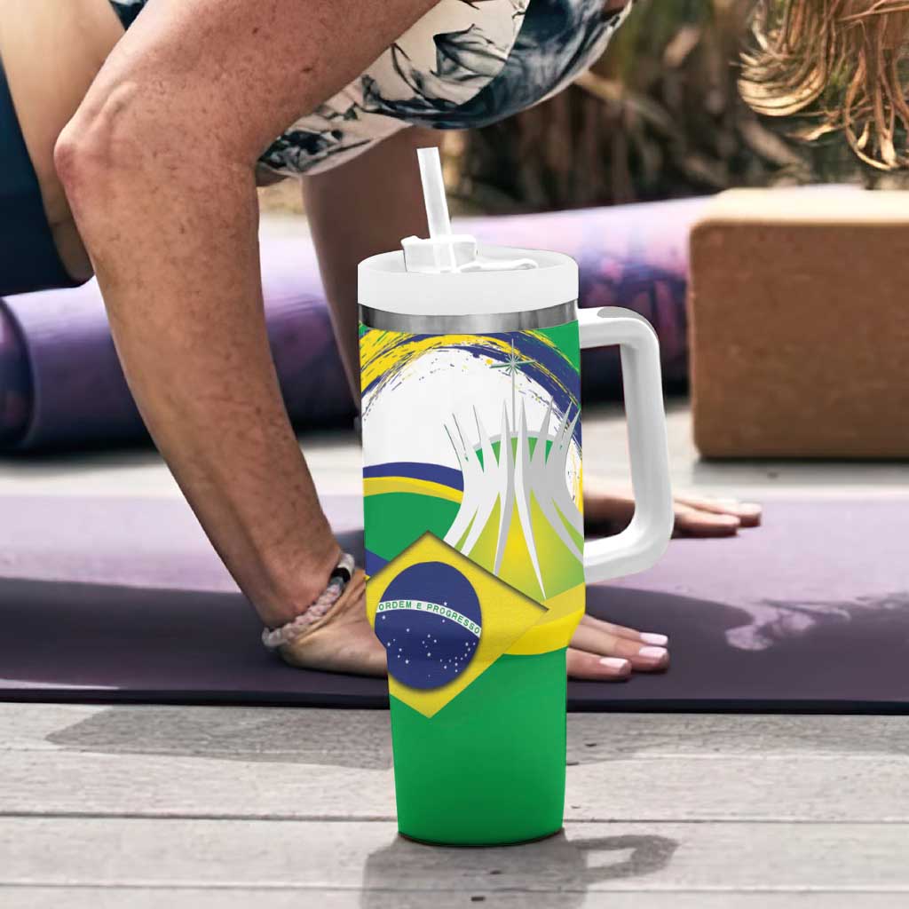 Brasilia Capital Tumbler With Handle Brazil Flag Metropolitan Cathedral - Wonder Print Shop