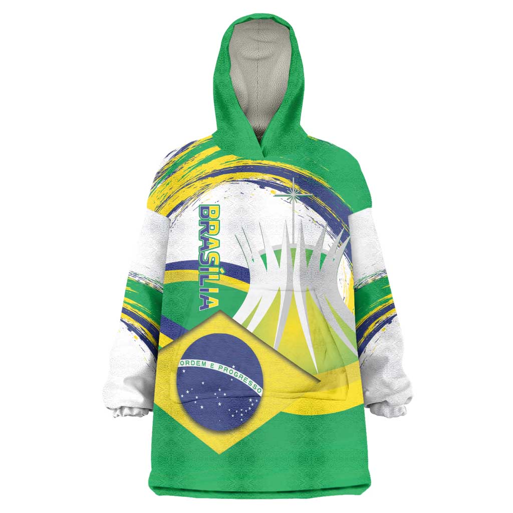 Brasilia Capital Wearable Blanket Hoodie Brazil Flag Metropolitan Cathedral - Wonder Print Shop
