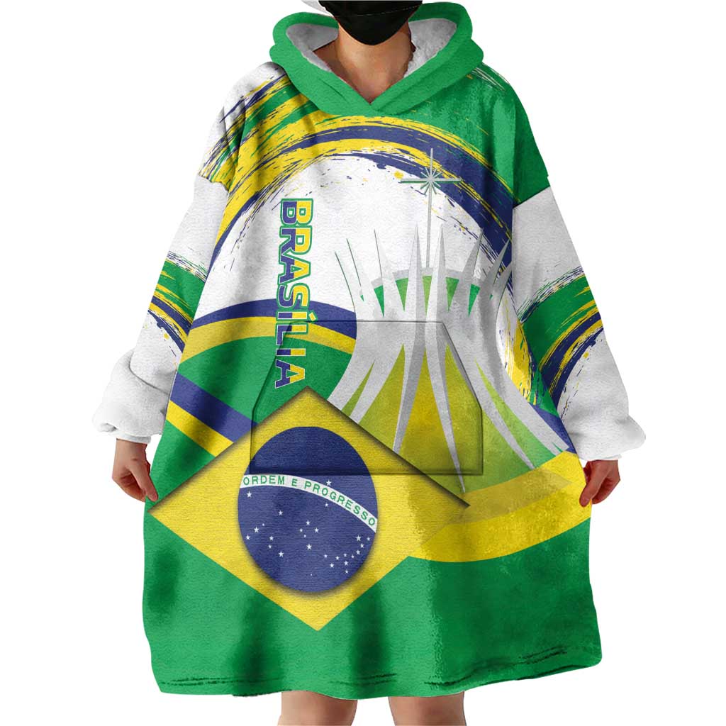Brasilia Capital Wearable Blanket Hoodie Brazil Flag Metropolitan Cathedral - Wonder Print Shop