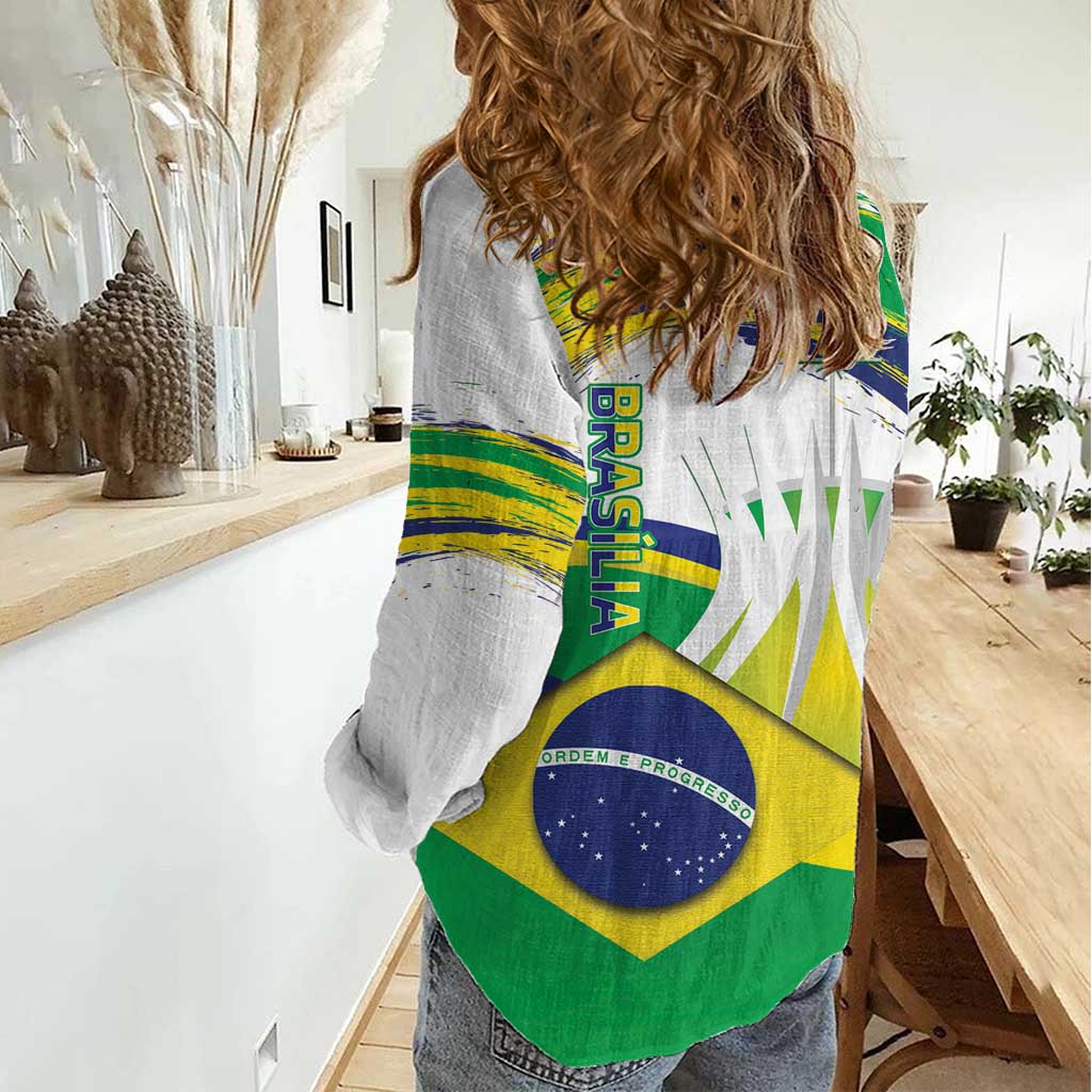 Brasilia Capital Women Casual Shirt Brazil Flag Metropolitan Cathedral - Wonder Print Shop