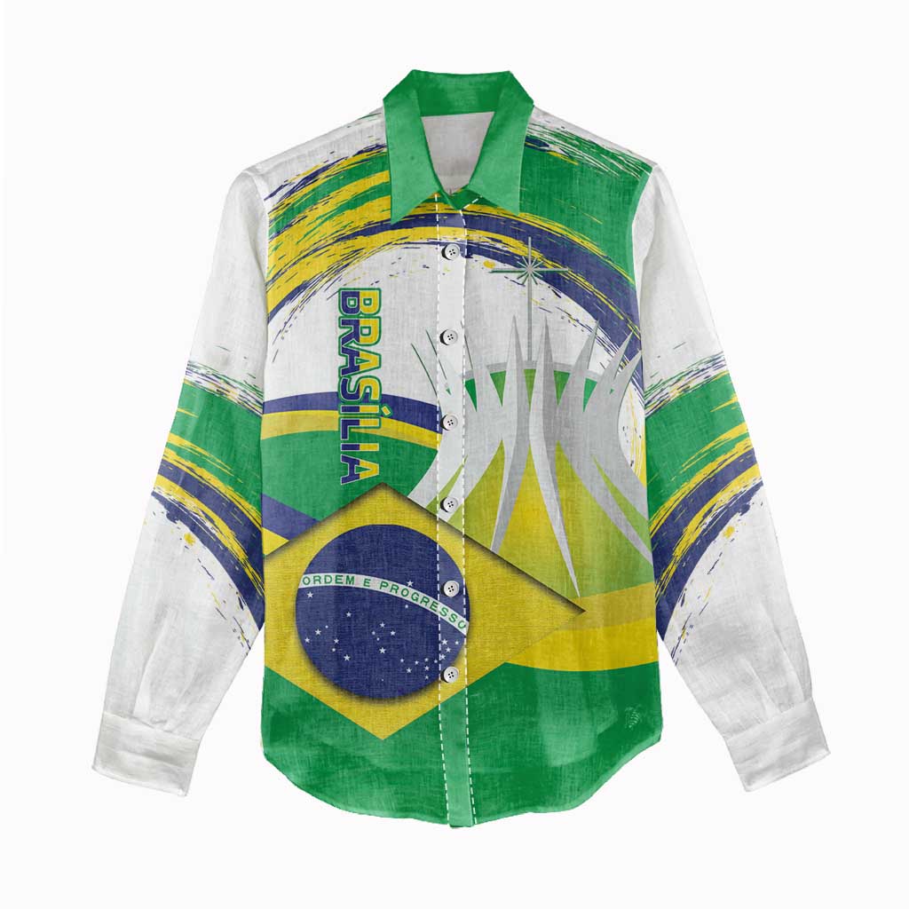 Brasilia Capital Women Casual Shirt Brazil Flag Metropolitan Cathedral - Wonder Print Shop