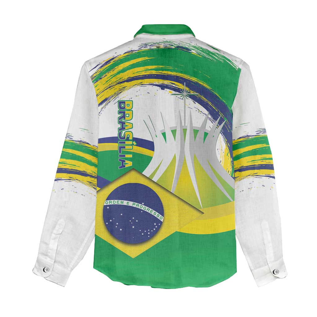 Brasilia Capital Women Casual Shirt Brazil Flag Metropolitan Cathedral - Wonder Print Shop