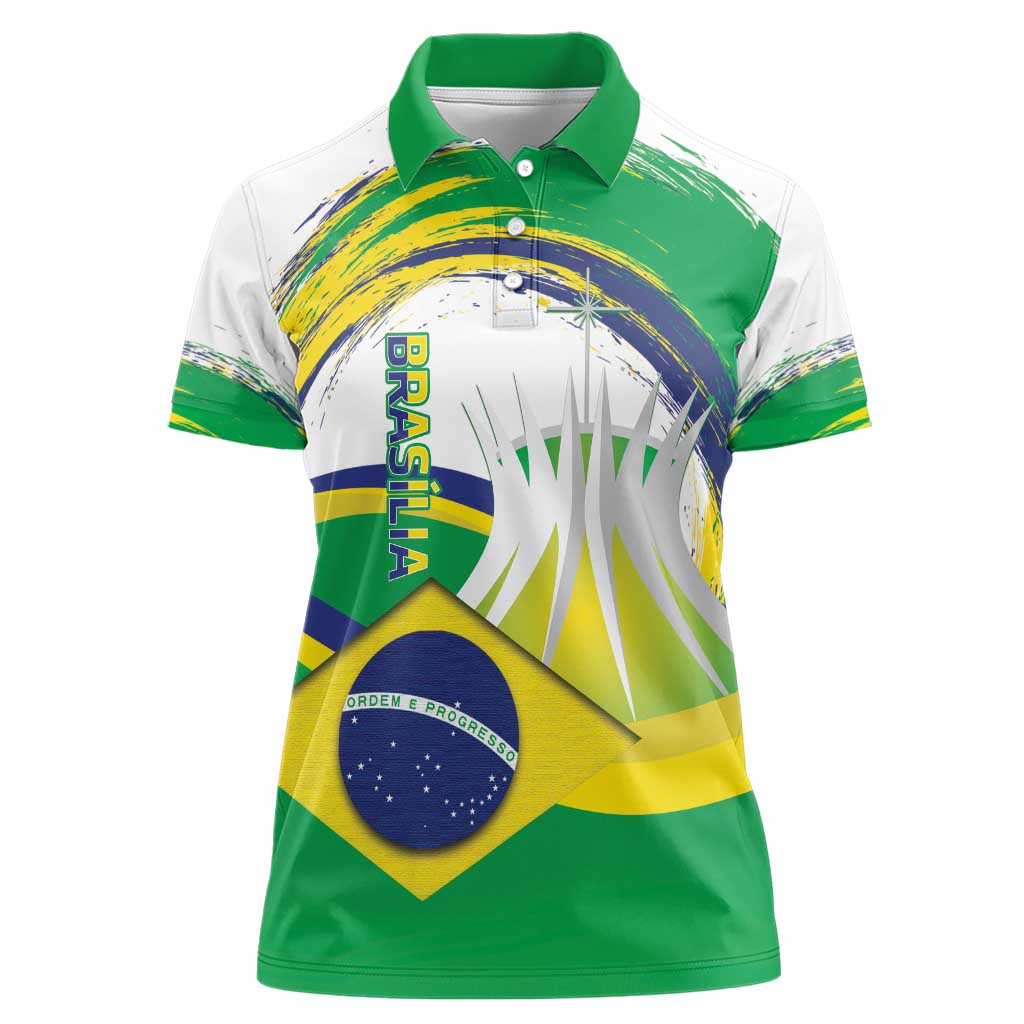 Brasilia Capital Women Polo Shirt Brazil Flag Metropolitan Cathedral - Wonder Print Shop