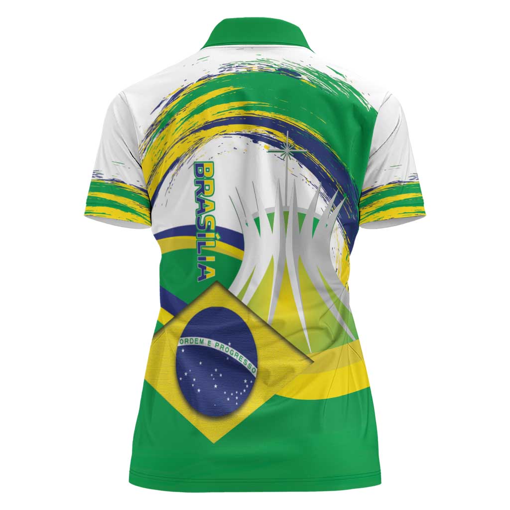 Brasilia Capital Women Polo Shirt Brazil Flag Metropolitan Cathedral - Wonder Print Shop