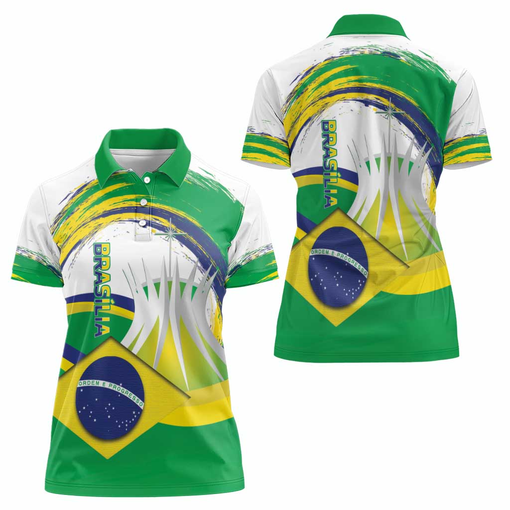 Brasilia Capital Women Polo Shirt Brazil Flag Metropolitan Cathedral - Wonder Print Shop