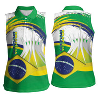 Brasilia Capital Women Sleeveless Polo Shirt Brazil Flag Metropolitan Cathedral - Wonder Print Shop