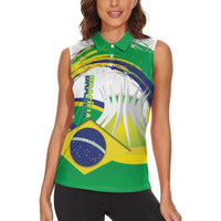 Brasilia Capital Women Sleeveless Polo Shirt Brazil Flag Metropolitan Cathedral - Wonder Print Shop