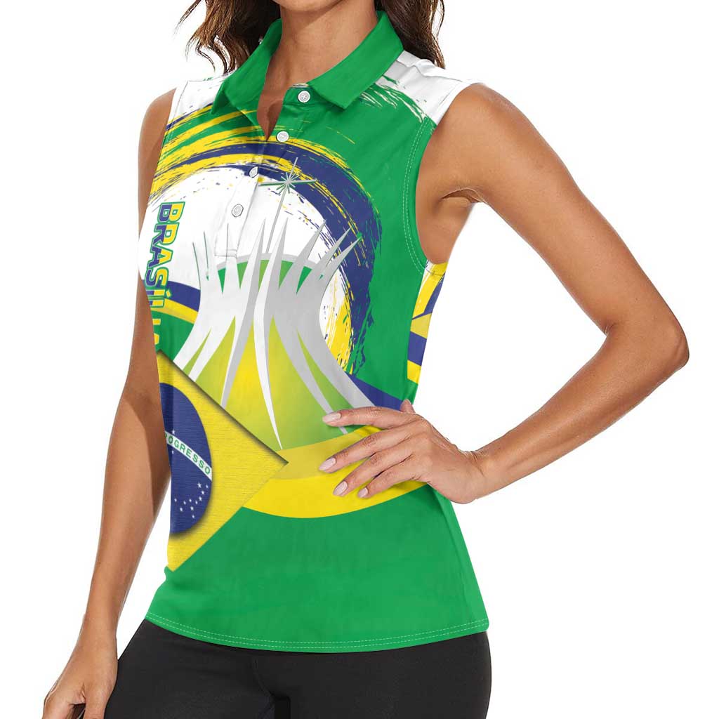 Brasilia Capital Women Sleeveless Polo Shirt Brazil Flag Metropolitan Cathedral - Wonder Print Shop