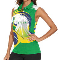 Brasilia Capital Women Sleeveless Polo Shirt Brazil Flag Metropolitan Cathedral - Wonder Print Shop