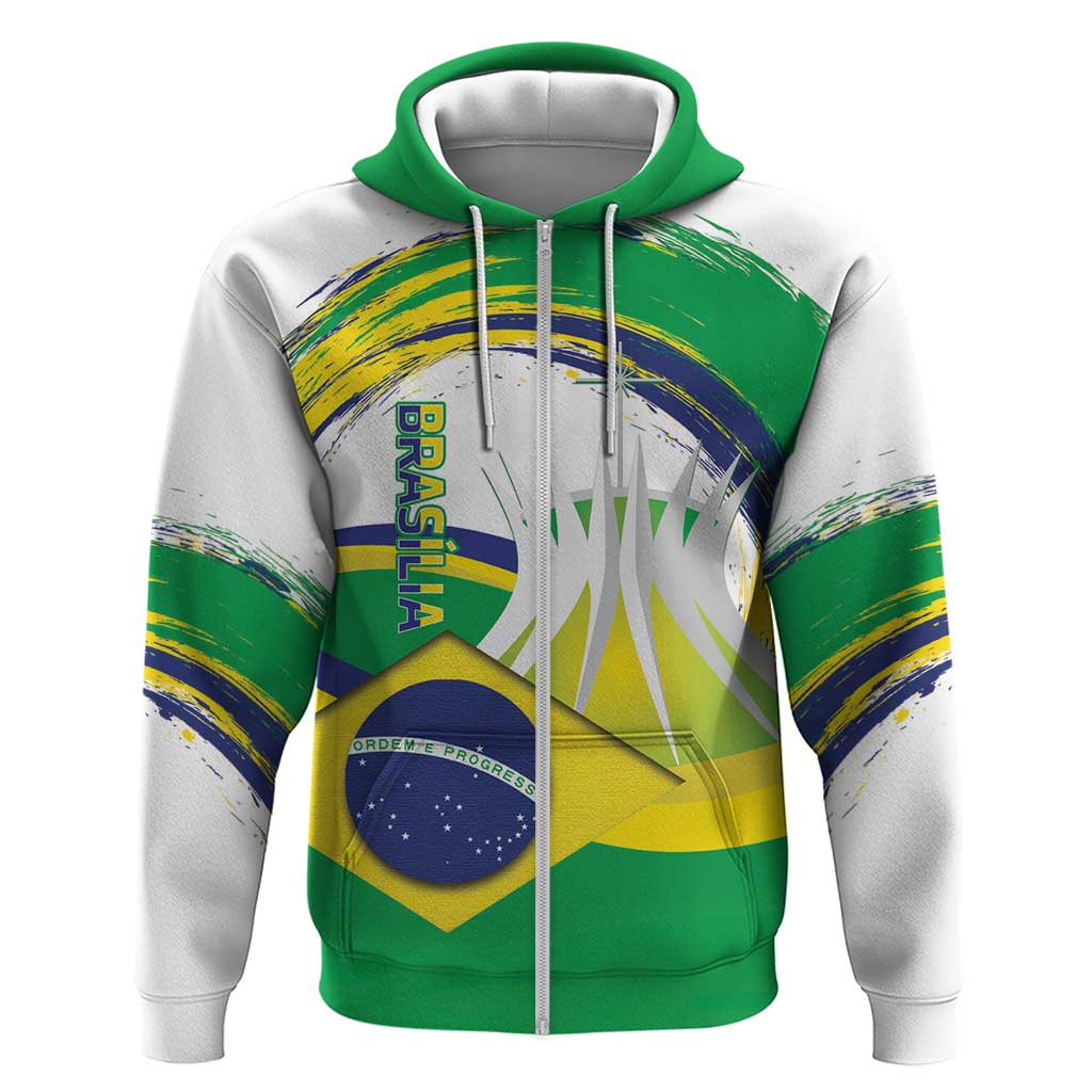 Brasilia Capital Zip Hoodie Brazil Flag Metropolitan Cathedral - Wonder Print Shop
