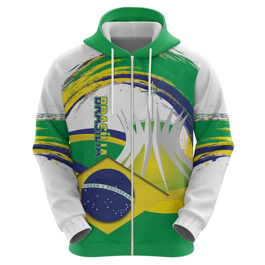 Brasilia Capital Zip Hoodie Brazil Flag Metropolitan Cathedral - Wonder Print Shop