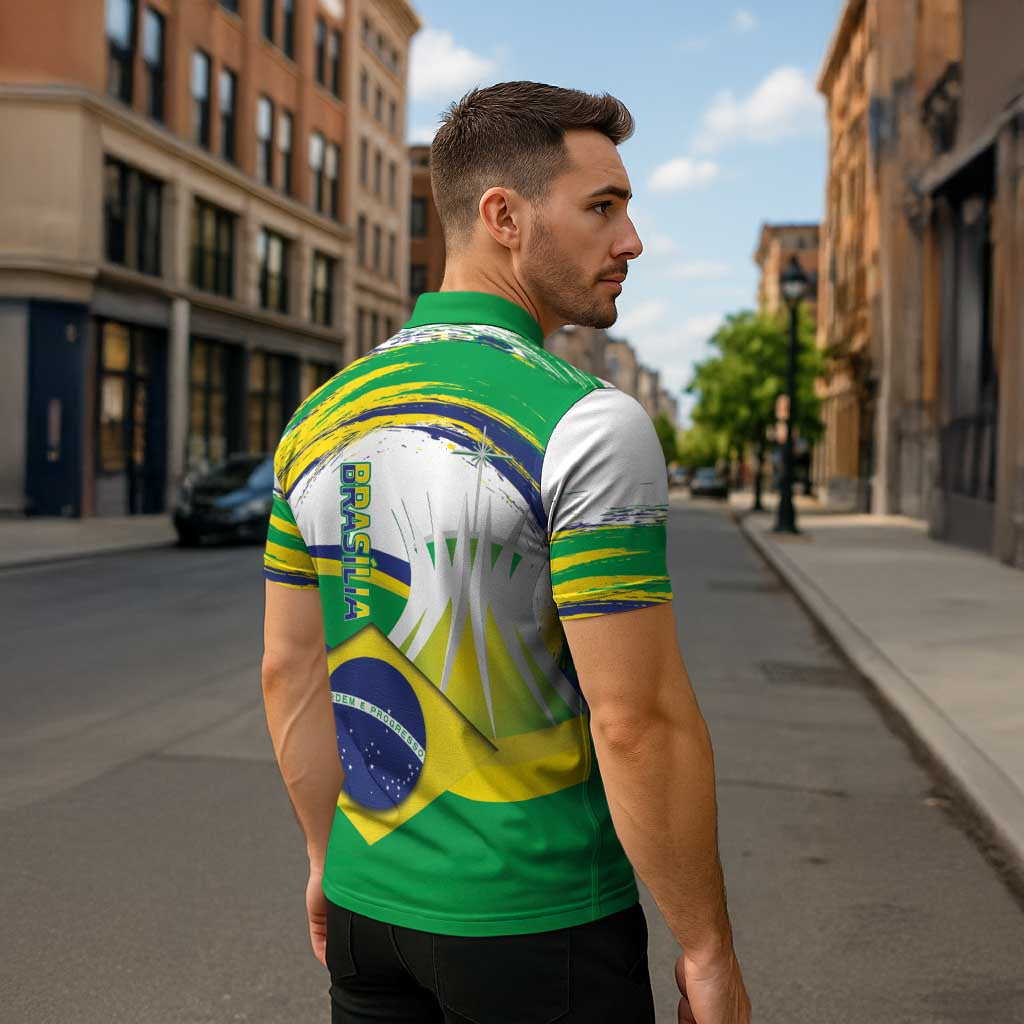 Brasilia Capital Zipper Polo Shirt Brazil Flag Metropolitan Cathedral LT14