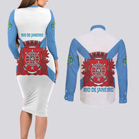 Rio de Janeiro Brazil Couples Matching Long Sleeve Bodycon Dress and Long Sleeve Button Shirt Flag Style - Wonder Print Shop