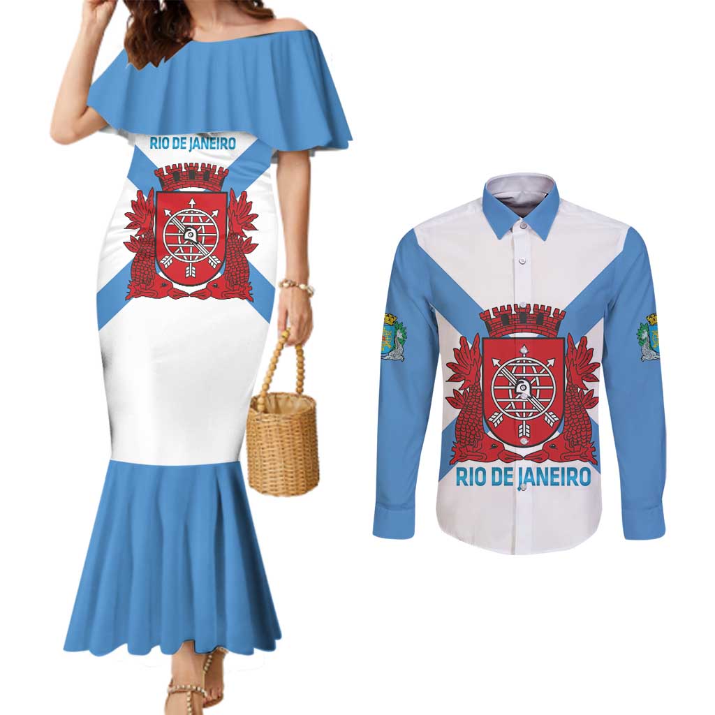 Rio de Janeiro Brazil Couples Matching Mermaid Dress and Long Sleeve Button Shirt Flag Style - Wonder Print Shop